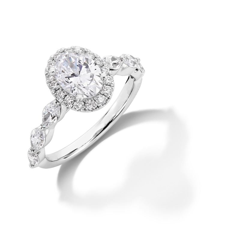 Main Image 3 of 2 CT. T.W. Oval Certified Lab-Grown Diamond Frame Engagement Ring in Platinum (F/VS2)
