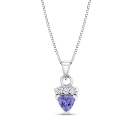 Trillion-Cut Tanzanite and 1/20 CT. T.W. Diamond Pendant in 14K White Gold