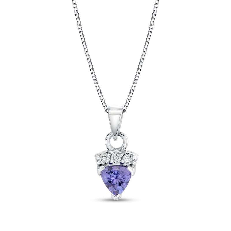 Main Image 1 of Trillion-Cut Tanzanite and 1/20 CT. T.W. Diamond Pendant in 14K White Gold