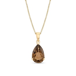Pear-Shaped Smoky Quartz Solitaire Pendant in 14K Gold