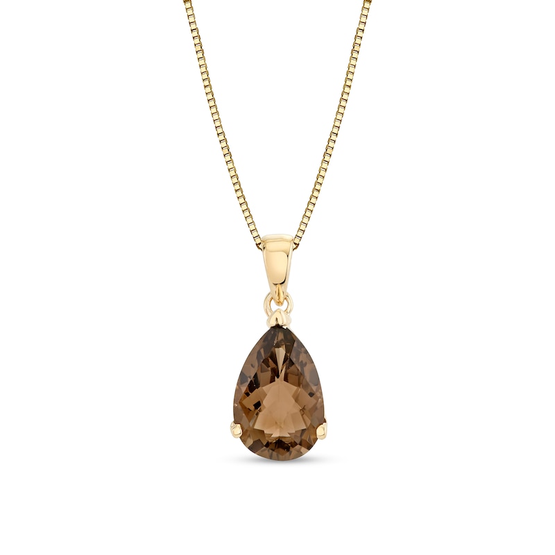 Main Image 1 of Pear-Shaped Smoky Quartz Solitaire Pendant in 14K Gold