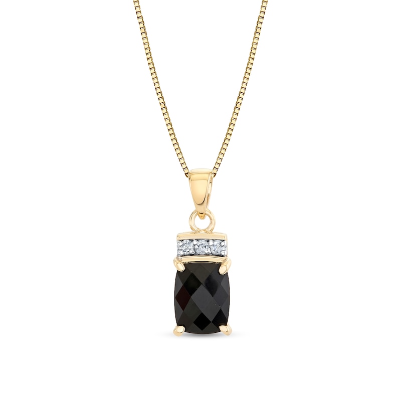 Main Image 1 of Elongated Cushion-Cut Black Onyx and 1/20 CT. T.W. Diamond Pendant in 14K Gold