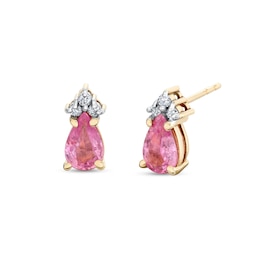 Pear-Shaped Pink Sapphire and 1/20 CT. T.W. Diamond Stud Earrings in 10K Gold