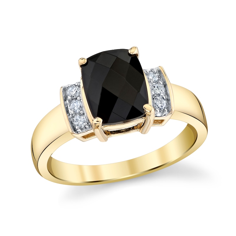 Main Image 1 of Elongated Cushion-Cut Onyx and 1/8 CT. T.W. Diamond Fashion Ring in 14K Gold