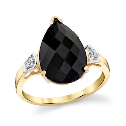 Pear-Shaped Black Onyx and 1/20 CT. T.W. Diamond Fashion Ring in 14K Gold