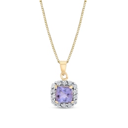 Cushion-Cut Tanzanite and 1/4 CT. T.W. Diamond Frame Pendant in 14K Gold