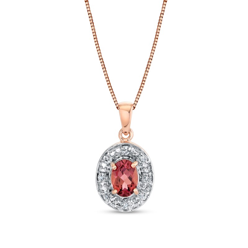Main Image 1 of Oval Pink Tourmaline and 1/5 CT. T.W. Diamond Frame Pendant in 14K Rose Gold