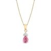 Thumbnail Image 1 of Pear-Shaped Pink Sapphire and 1/20 CT. T.W. Diamond Pendant in 10K Gold