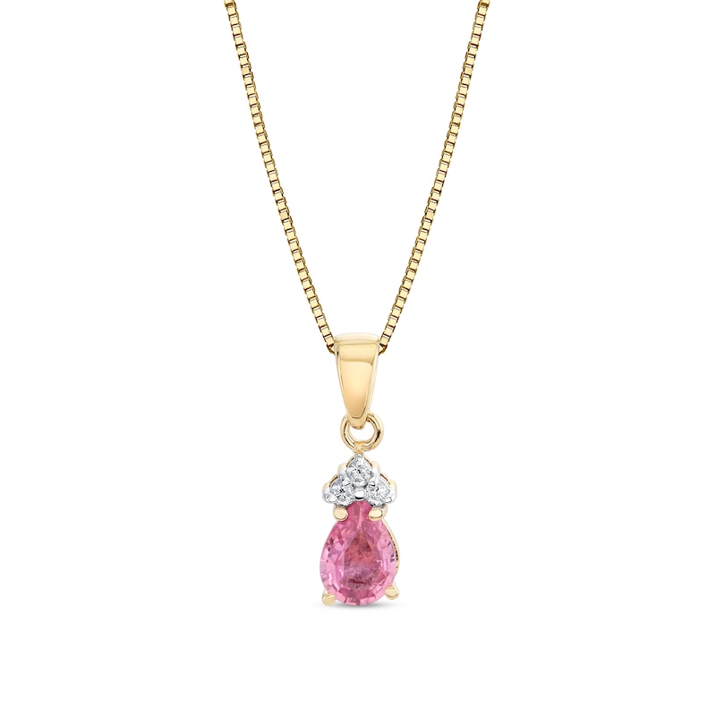 Main Image 1 of Pear-Shaped Pink Sapphire and 1/20 CT. T.W. Diamond Pendant in 10K Gold