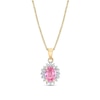 Thumbnail Image 1 of Oval Pink Sapphire and 1/5 CT. T.W. Diamond Starburst Frame Pendant in 10K Gold