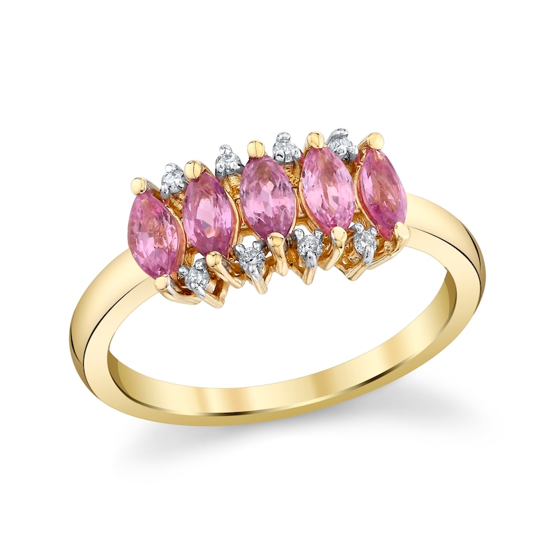Main Image 1 of Marquise-Cut Pink Sapphire and 1/20 CT. T.W. Diamond Fashion Ring in 10K Gold