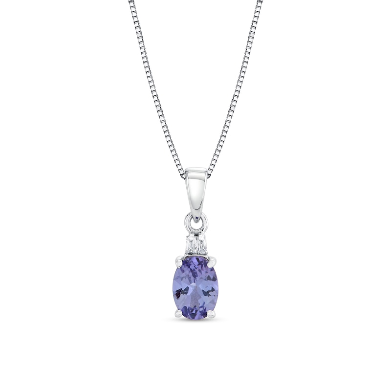 Main Image 1 of Oval Tanzanite and Diamond-Accent Pendant in 10K White Gold