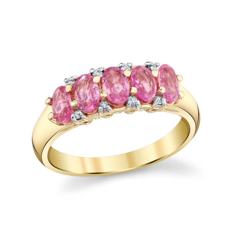 Main Image 1 of Oval Pink Sapphire and 1/20 CT. T.W. Diamond Fashion Ring in 10K Gold