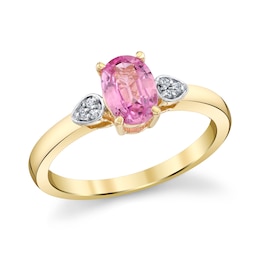 Oval Pink Sapphire and Diamond-Accent Fashion Ring in 10K Gold