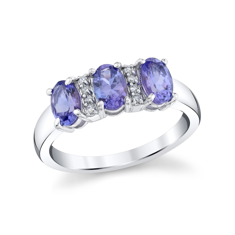 Main Image 1 of Oval Tanzanite and 1/20 CT. T.W. Diamond Fashion Ring in 10K White Gold