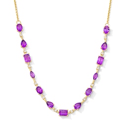 Multi-Shape Amethyst, Pink Quartz and White Lab-Created Sapphire Necklace in Sterling Silver with 14K Gold Plate - 20"