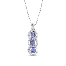 Tanzanite Trio and 1/5 CT. T.W. Diamond Frame Drop Pendant in 14K White Gold