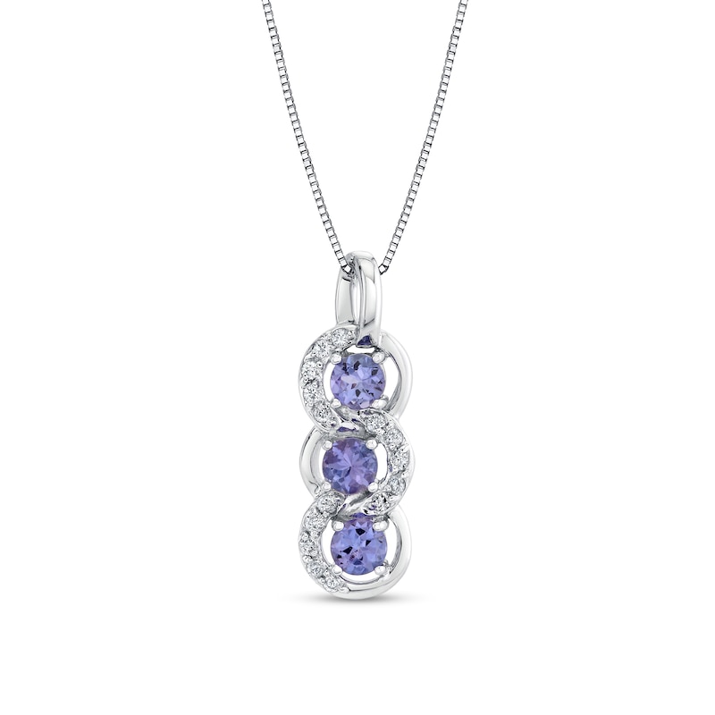 Main Image 1 of Tanzanite Trio and 1/5 CT. T.W. Diamond Frame Drop Pendant in 14K White Gold