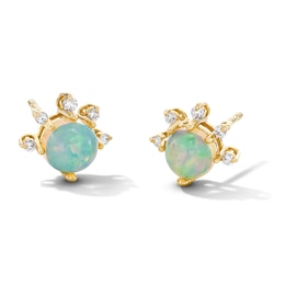 Opal and 1/15 CT. T.W. Diamond Stud Earrings in Sterling Silver with 14K Gold Plate (I/I2)