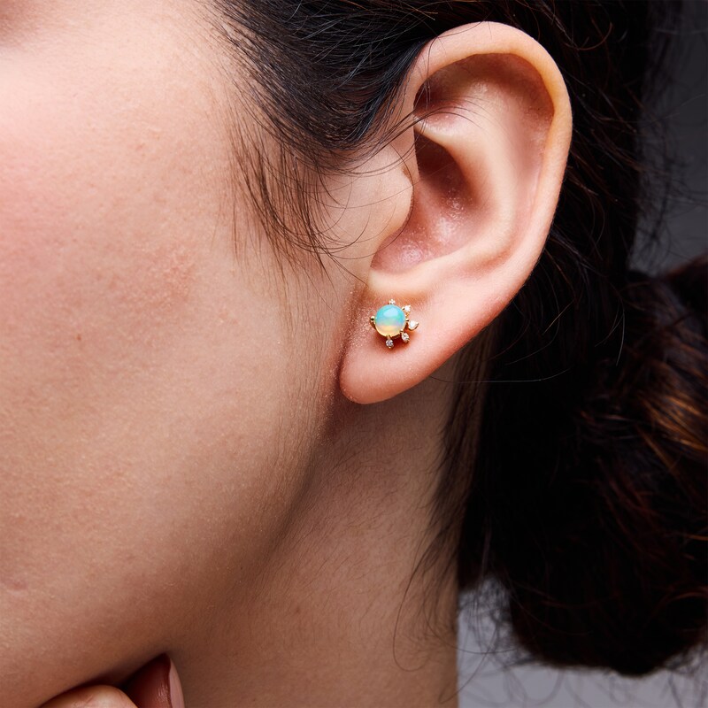 Main Image 2 of Opal and 1/15 CT. T.W. Diamond Stud Earrings in Sterling Silver with 14K Gold Plate (I/I2)