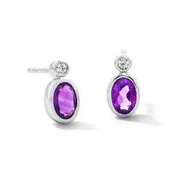 Oval Amethyst and 1/20 CT. T.W. Lab-Grown Diamond Earrings in Sterling Silver (F/VS2)