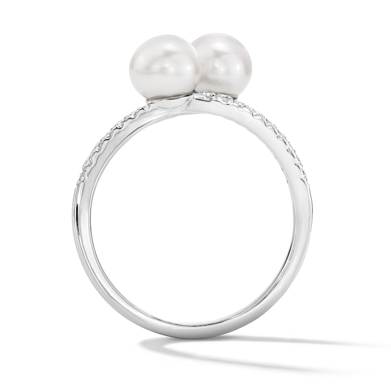 Main Image 3 of 6.0-6.5mm Freshwater Cultured Pearl and 1/6 CT. T.W. Diamond Bypass Ring in Sterling Silver