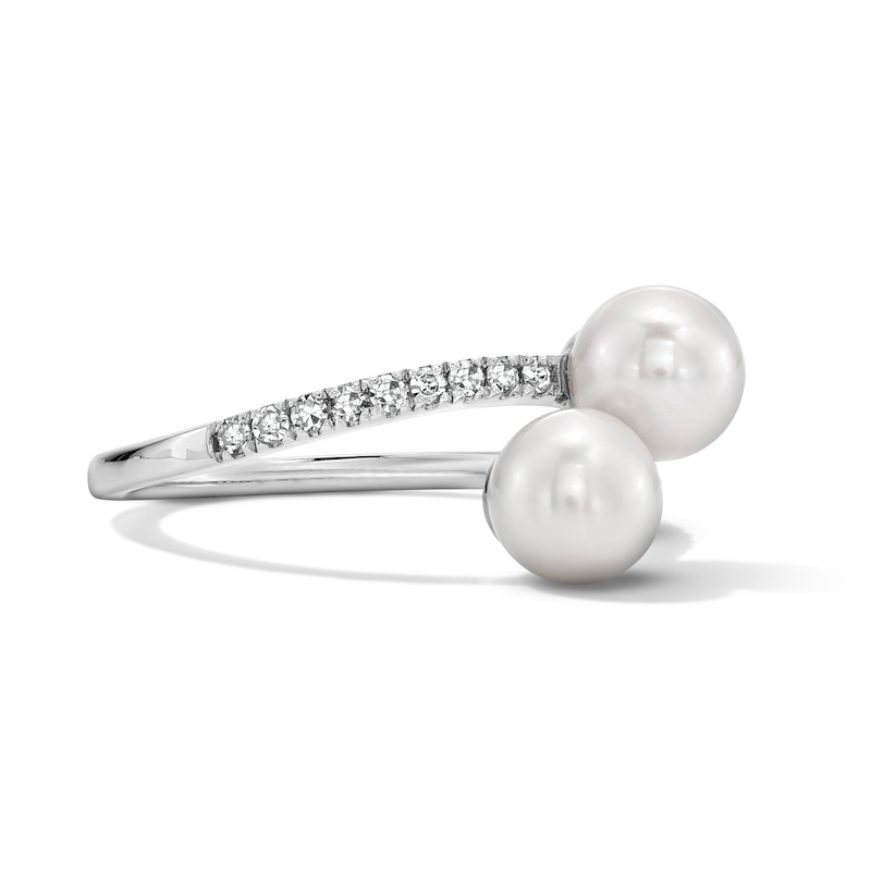 Main Image 4 of 6.0-6.5mm Freshwater Cultured Pearl and 1/6 CT. T.W. Diamond Bypass Ring in Sterling Silver