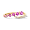 Thumbnail Image 1 of Pink Lab-Created Sapphire and 1/10 CT. T.W. Diamond Journey Bypass Ring in Sterling Silver with 14K Gold Plate