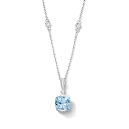 Cushion-Cut Aquamarine and Diamond Accent Pendant in Sterling Silver