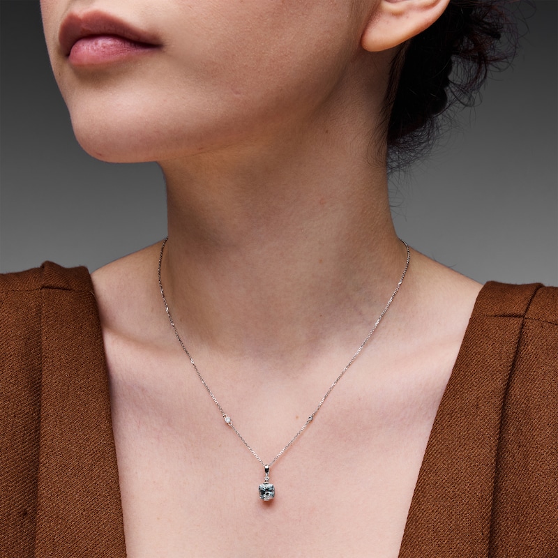Main Image 2 of Cushion-Cut Aquamarine and Diamond Accent Pendant in Sterling Silver