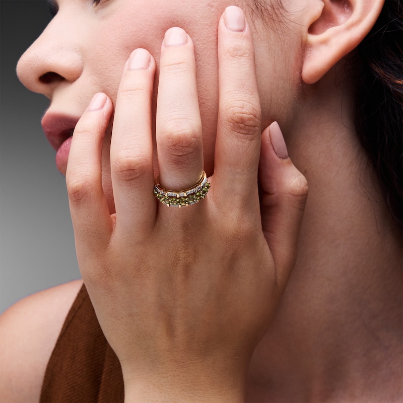 Main Image 2 of Peridot and White Lab-Created Sapphire Ring in Sterling Silver with 14K Gold Plate