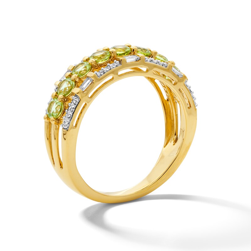 Main Image 4 of Peridot and White Lab-Created Sapphire Ring in Sterling Silver with 14K Gold Plate