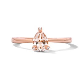 Pear-Shaped Morganite and Diamond Accent Ring in Sterling Silver with 14K Rose Gold Plate