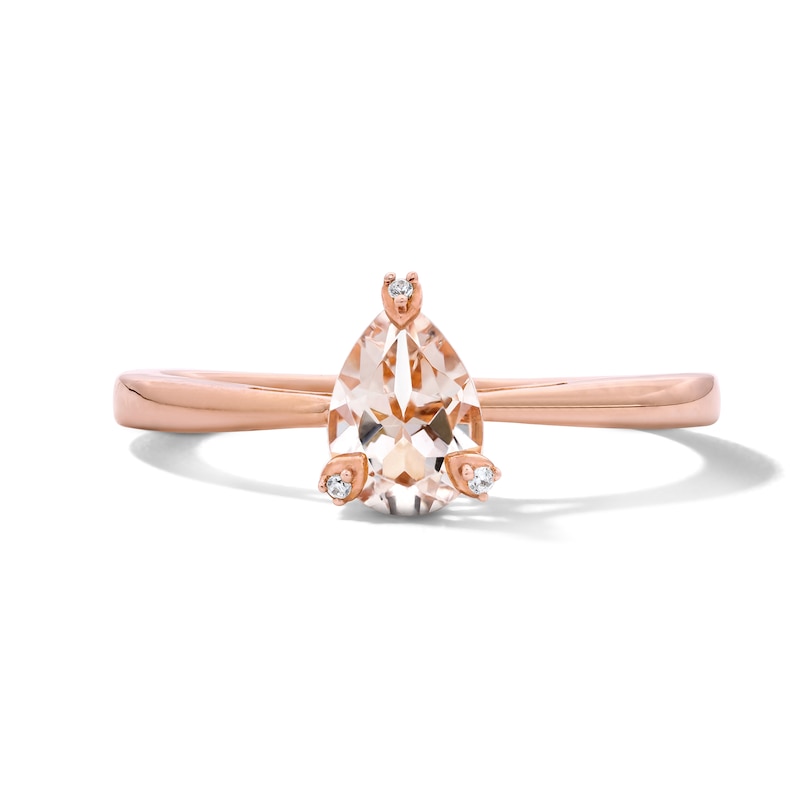 Main Image 1 of Pear-Shaped Morganite and Diamond Accent Ring in Sterling Silver with 14K Rose Gold Plate