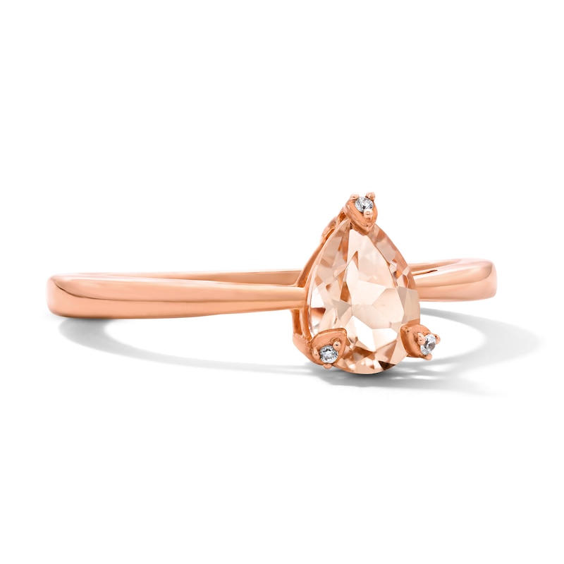 Main Image 3 of Pear-Shaped Morganite and Diamond Accent Ring in Sterling Silver with 14K Rose Gold Plate