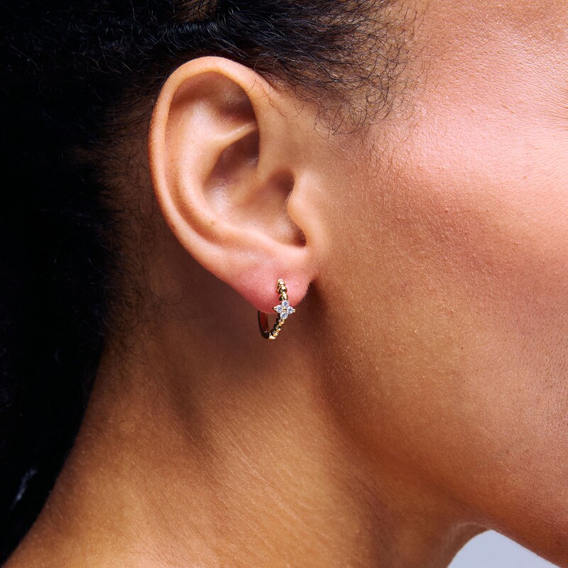 Main Image 2 of 1/5 CT. T.W. Lab-Grown Diamond Beaded Huggie Hoop Earrings in Sterling Silver with 10K Gold Plate (F/VS2)