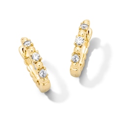 1/5 CT. T.W. Lab-Grown Diamond Three-Stone Beaded Huggie Hoop Earrings in Sterling Silver with 10K Gold Plate (F/VS2)