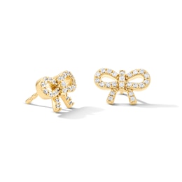 1/4 CT. T.W. Lab-Grown Diamond Bow Stud Earrings in Sterling Silver with 10K Gold Plate (F/VS2)