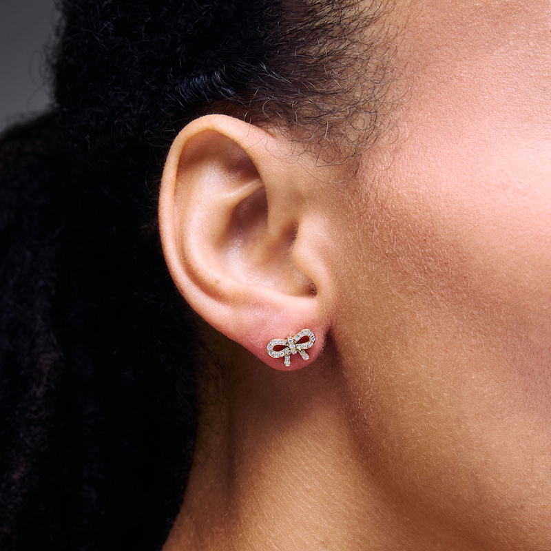 Main Image 2 of 1/4 CT. T.W. Lab-Grown Diamond Bow Stud Earrings in Sterling Silver with 10K Gold Plate (F/VS2)