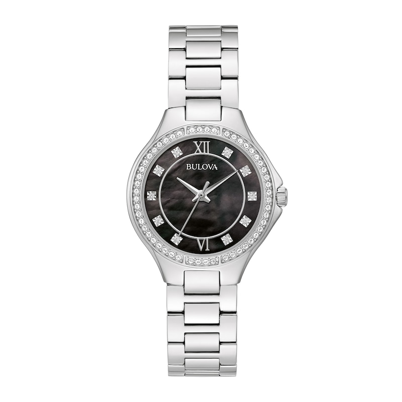 Main Image 1 of Ladies' Bulova Watch with Black Mother of Pearl Dial and Crystal Bezel (Model: 96L300)