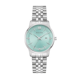 Ladies' Bulova Classic Watch with Diamond Accented Blue Dial (Model: 96P259)