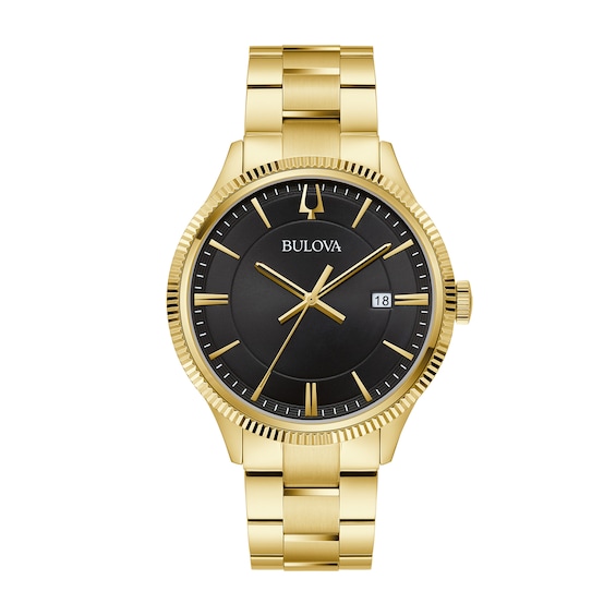 Men’s Bulova Classic Gold-Tone IP Watch with Black Dial (Model: 97B228)