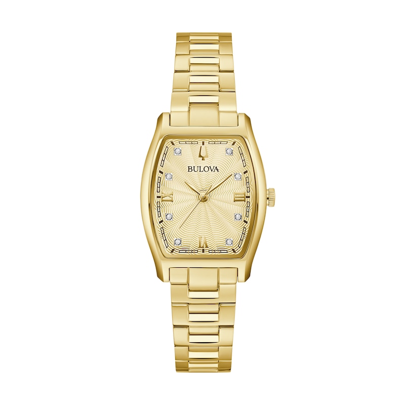 Main Image 1 of Ladies' Bulova Tank Gold-Tone IP Watch with Diamond Accents and Champagne Dial (Model: 97P160)