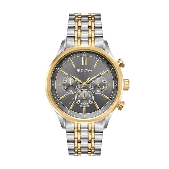 Men's Bulova Two-Tone IP Chronograph Watch with Grey Dial (Model: 98A215)