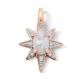 Oval Lab-Created Opal and Diamond Accent Starburst Pendant in Sterling Silver with 14K Rose Gold Plate