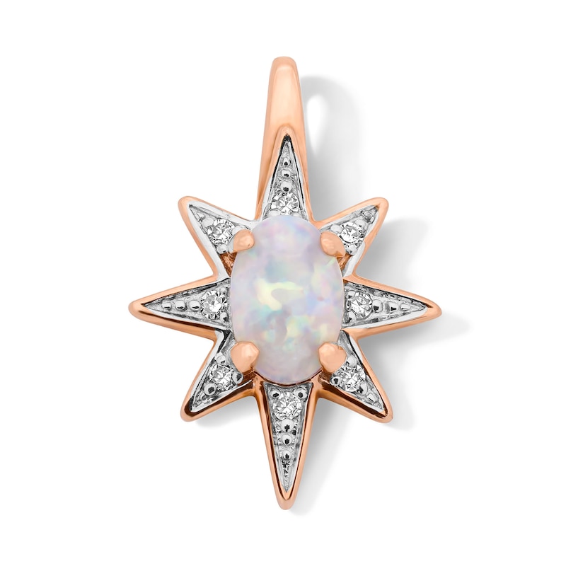 Main Image 1 of Oval Lab-Created Opal and Diamond Accent Starburst Pendant in Sterling Silver with 14K Rose Gold Plate