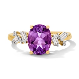 Oval Amethyst and White Lab-Created Sapphire Ring in Sterling Silver with 14K Gold Plate