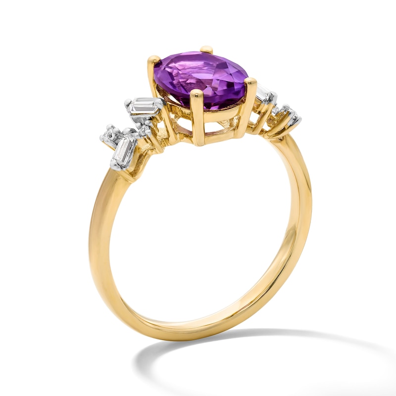 Main Image 3 of Oval Amethyst and White Lab-Created Sapphire Ring in Sterling Silver with 14K Gold Plate