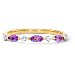 Marquise-Cut Amethyst and White Lab-Created Sapphire Stackable Ring in Sterling Silver with 14K Gold Plate