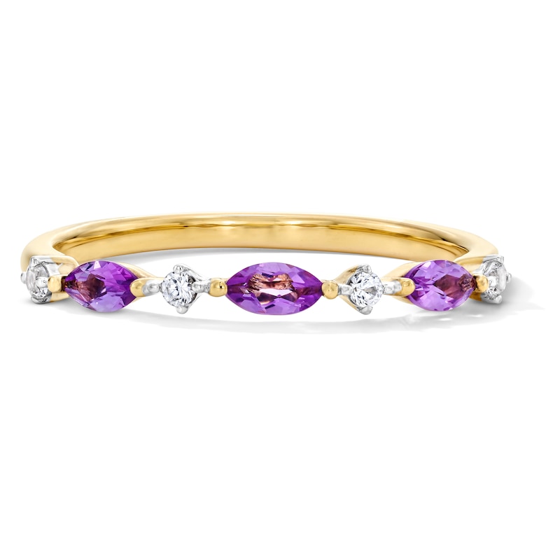 Main Image 1 of Marquise-Cut Amethyst and White Lab-Created Sapphire Stackable Ring in Sterling Silver with 14K Gold Plate